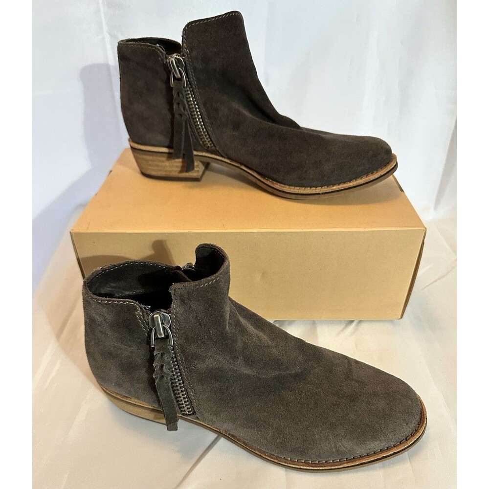 Dolce Vita Sutton Gray Suede Leather Ankle Boots Double Zip Stacked Heel 8.5
